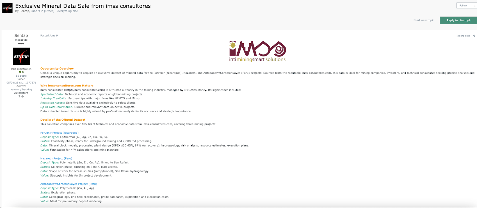 Sentap advertises IMSS Consultores database